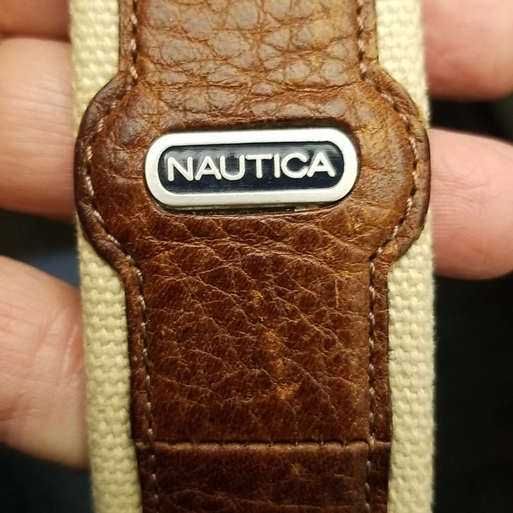 Nautica Canvas w/brown leather belt, size 42, unisex